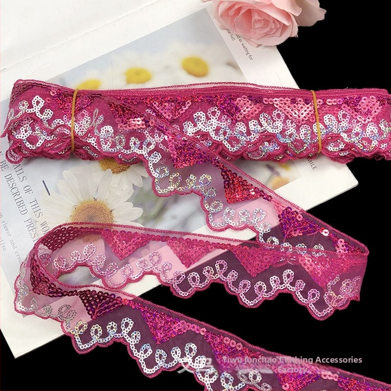 Δαντέλα από πολυεστέρα με παγιέτες και κέντημα, άκρη με πλέγμα για εσώρουχα