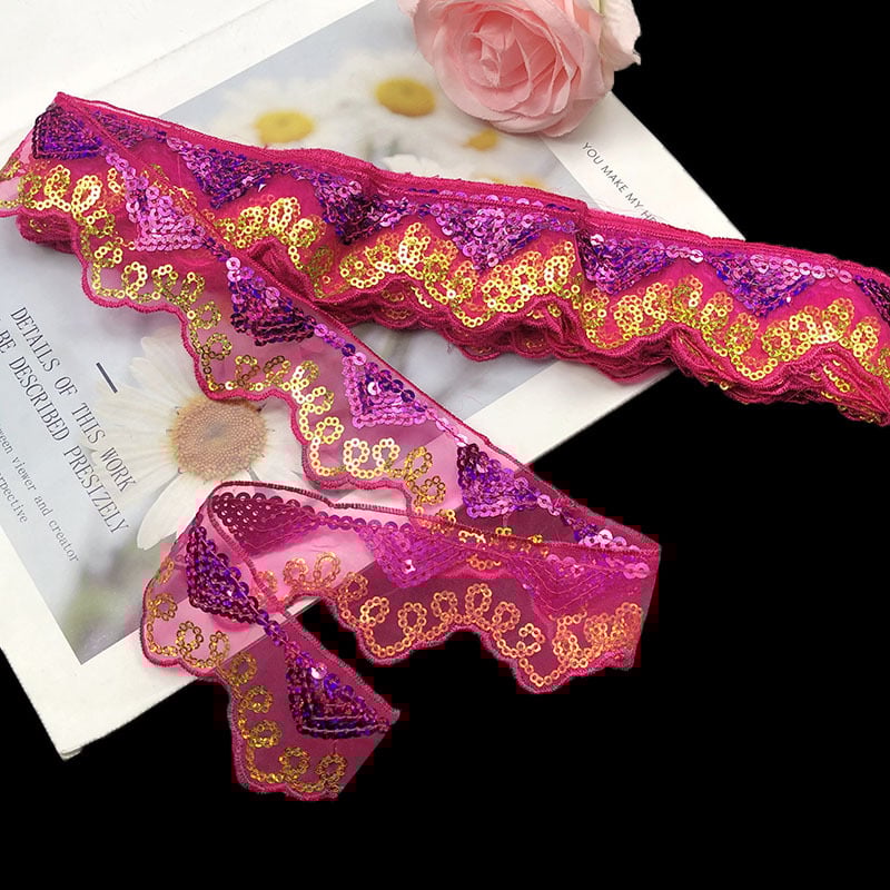 Δαντέλα από πολυεστέρα με παγιέτες και κέντημα, άκρη με πλέγμα για εσώρουχα