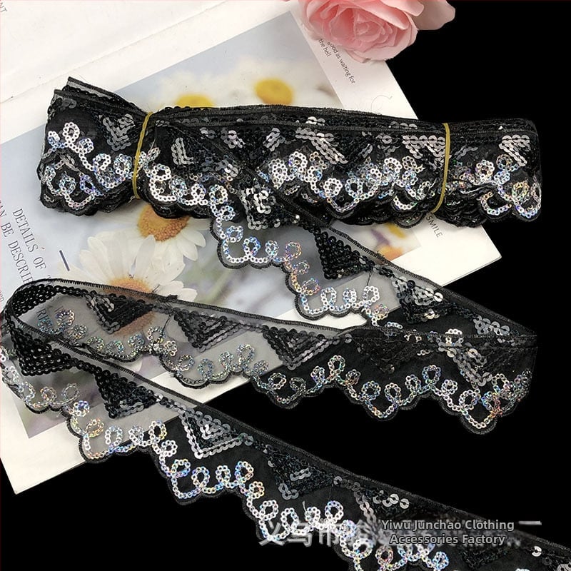 Δαντέλα από πολυεστέρα με παγιέτες και κέντημα, άκρη με πλέγμα για εσώρουχα