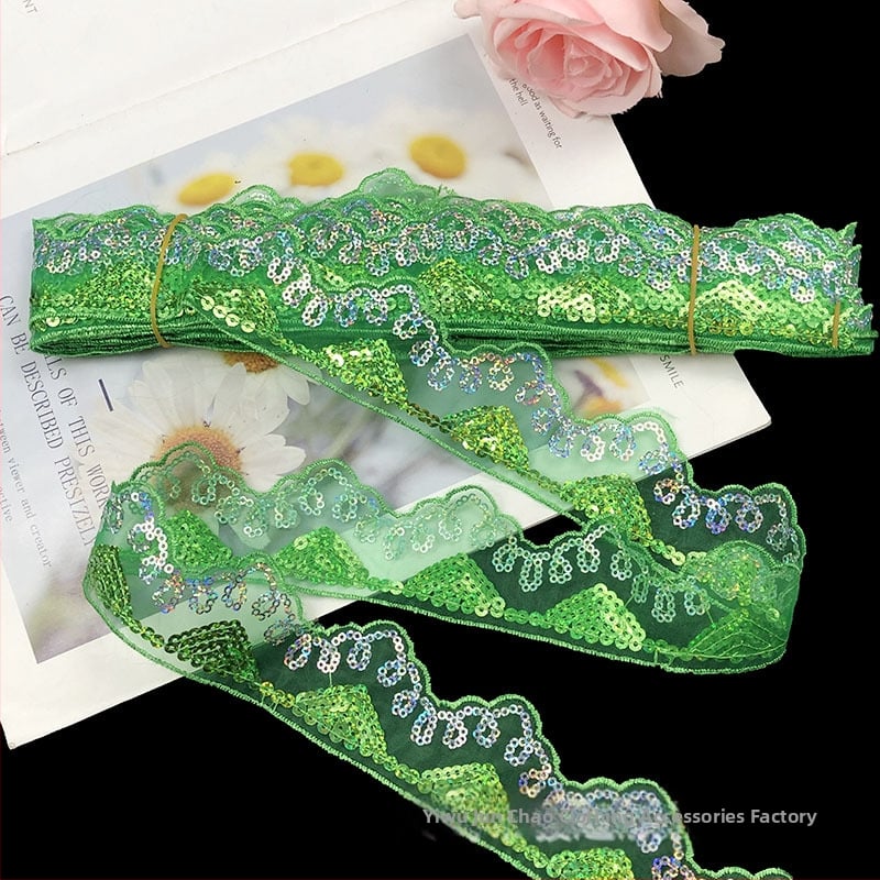 Δαντέλα από πολυεστέρα με παγιέτες και κέντημα, άκρη με πλέγμα για εσώρουχα