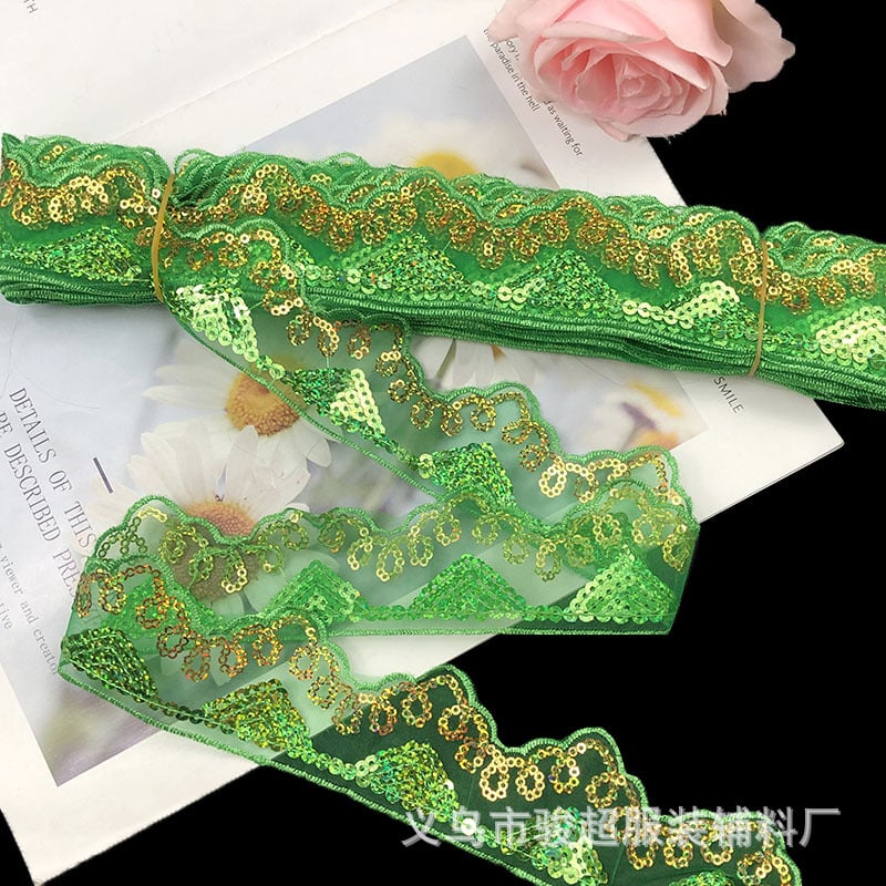 Δαντέλα από πολυεστέρα με παγιέτες και κέντημα, άκρη με πλέγμα για εσώρουχα