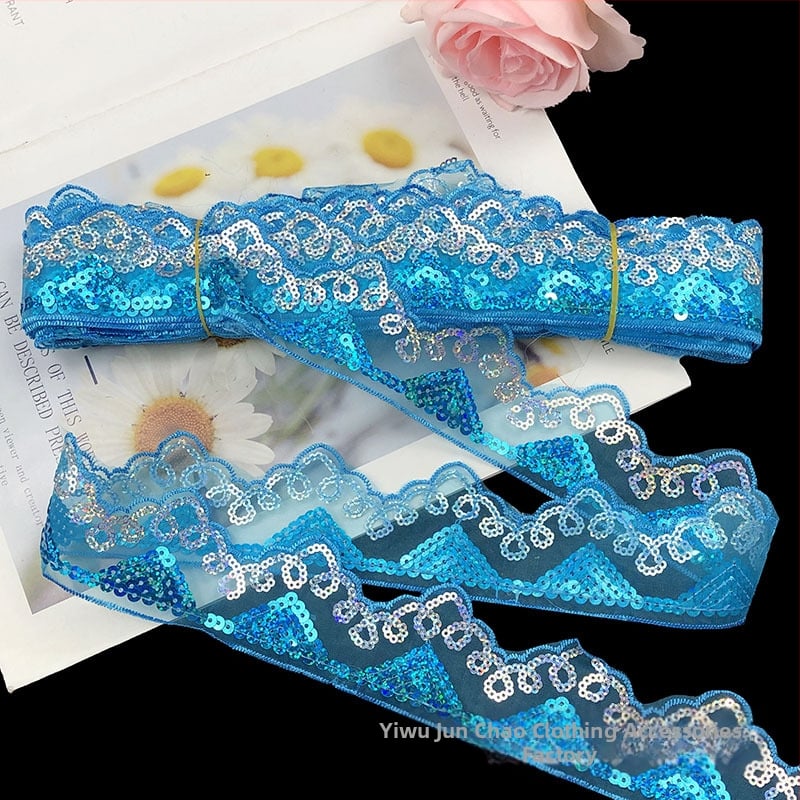 Δαντέλα από πολυεστέρα με παγιέτες και κέντημα, άκρη με πλέγμα για εσώρουχα