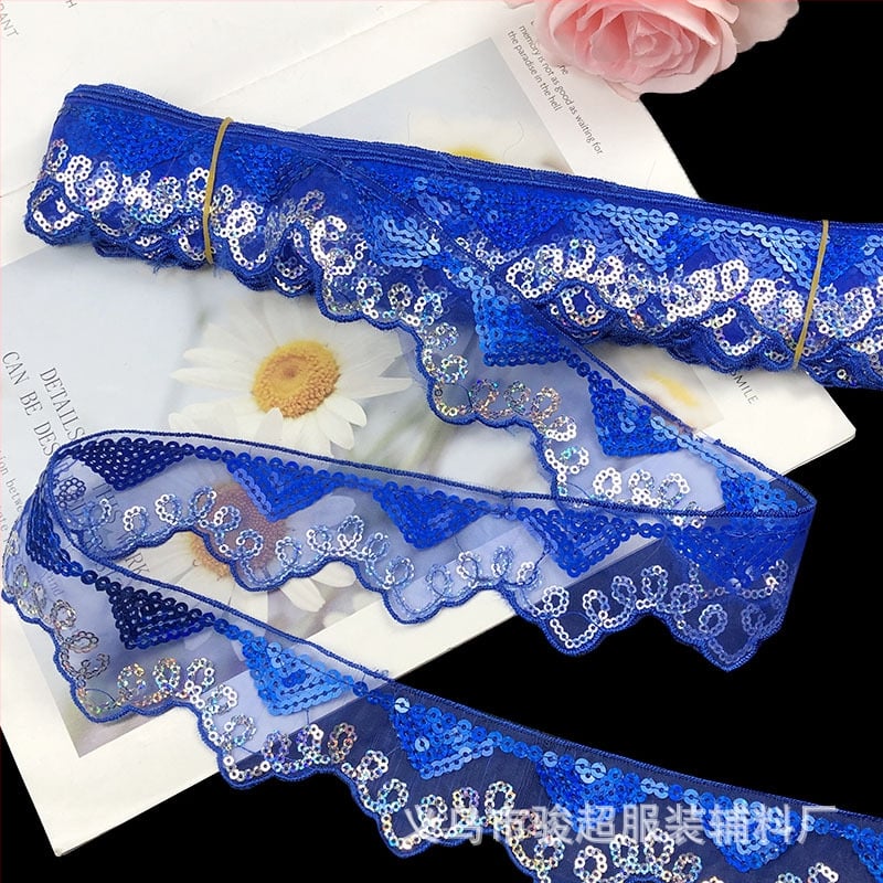 Δαντέλα από πολυεστέρα με παγιέτες και κέντημα, άκρη με πλέγμα για εσώρουχα