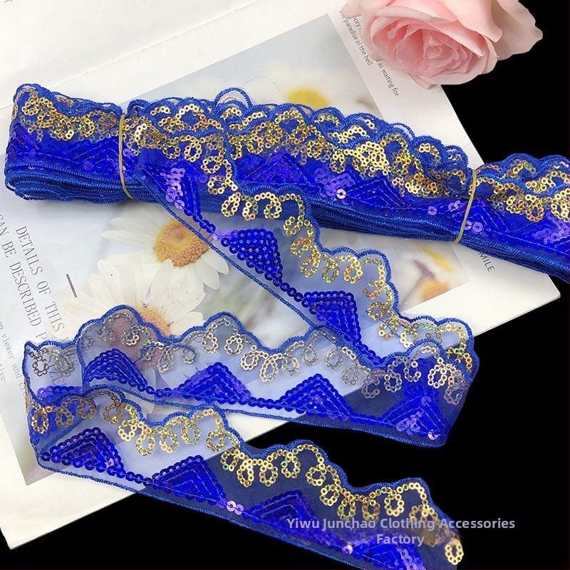 Δαντέλα από πολυεστέρα με παγιέτες και κέντημα, άκρη με πλέγμα για εσώρουχα