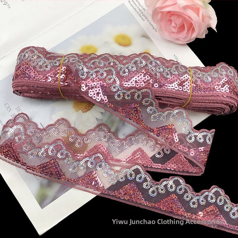 Δαντέλα από πολυεστέρα με παγιέτες και κέντημα, άκρη με πλέγμα για εσώρουχα