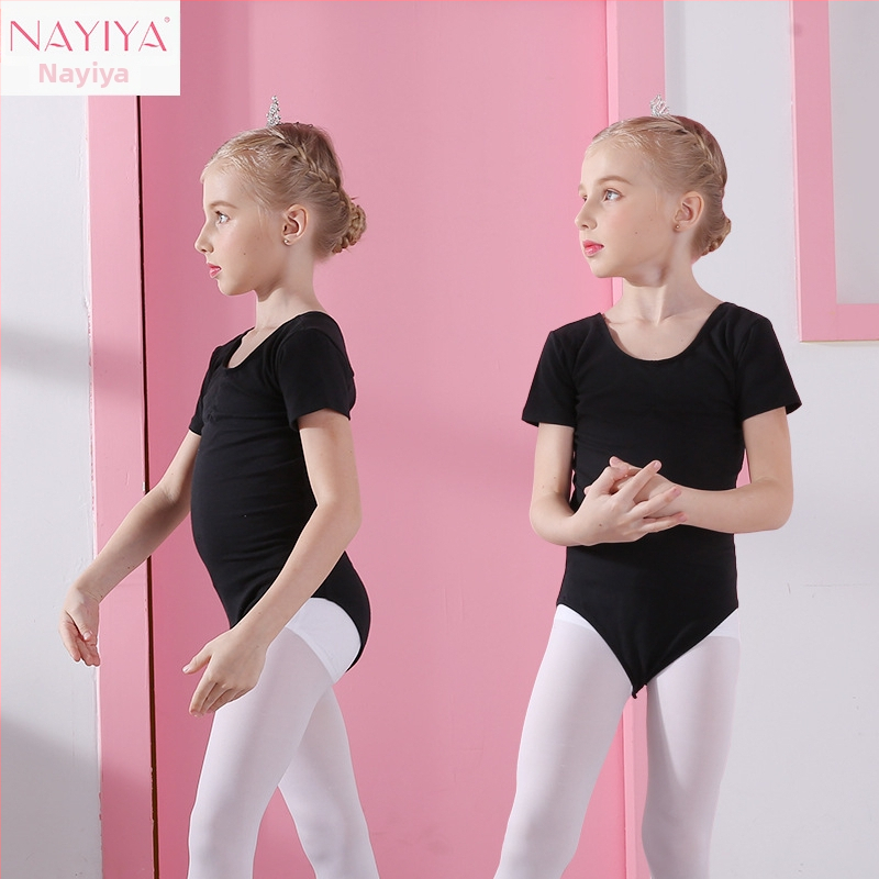 Vaikų šokių vasariniai drabužiai mergaitėms – medvilniniai viengabaliai drabužiai, trumpomis rankovėmis, baleto ir gimnastikos treniruotėms, amžius 3–8 metai