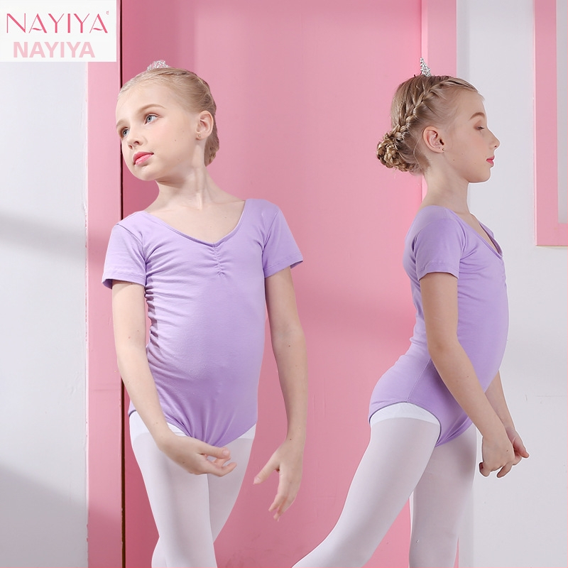Vaikų šokių vasariniai drabužiai mergaitėms – medvilniniai viengabaliai drabužiai, trumpomis rankovėmis, baleto ir gimnastikos treniruotėms, amžius 3–8 metai