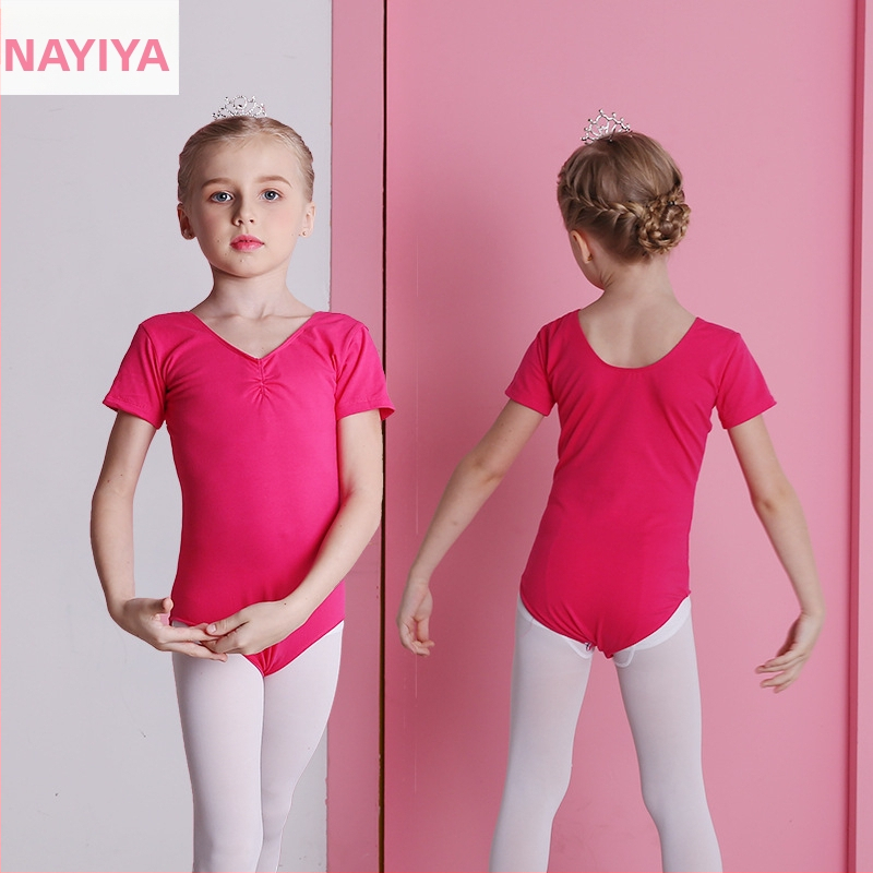 Vaikų šokių vasariniai drabužiai mergaitėms – medvilniniai viengabaliai drabužiai, trumpomis rankovėmis, baleto ir gimnastikos treniruotėms, amžius 3–8 metai