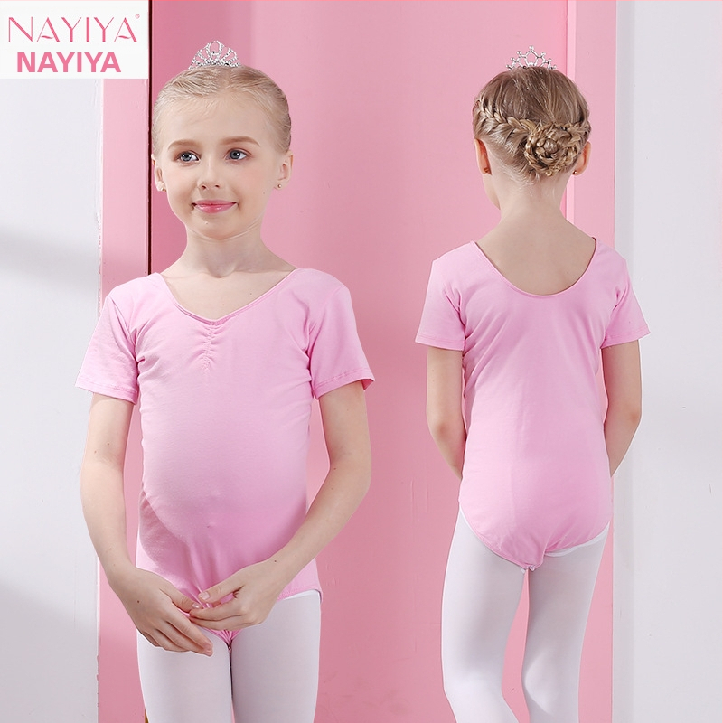 Vaikų šokių vasariniai drabužiai mergaitėms – medvilniniai viengabaliai drabužiai, trumpomis rankovėmis, baleto ir gimnastikos treniruotėms, amžius 3–8 metai