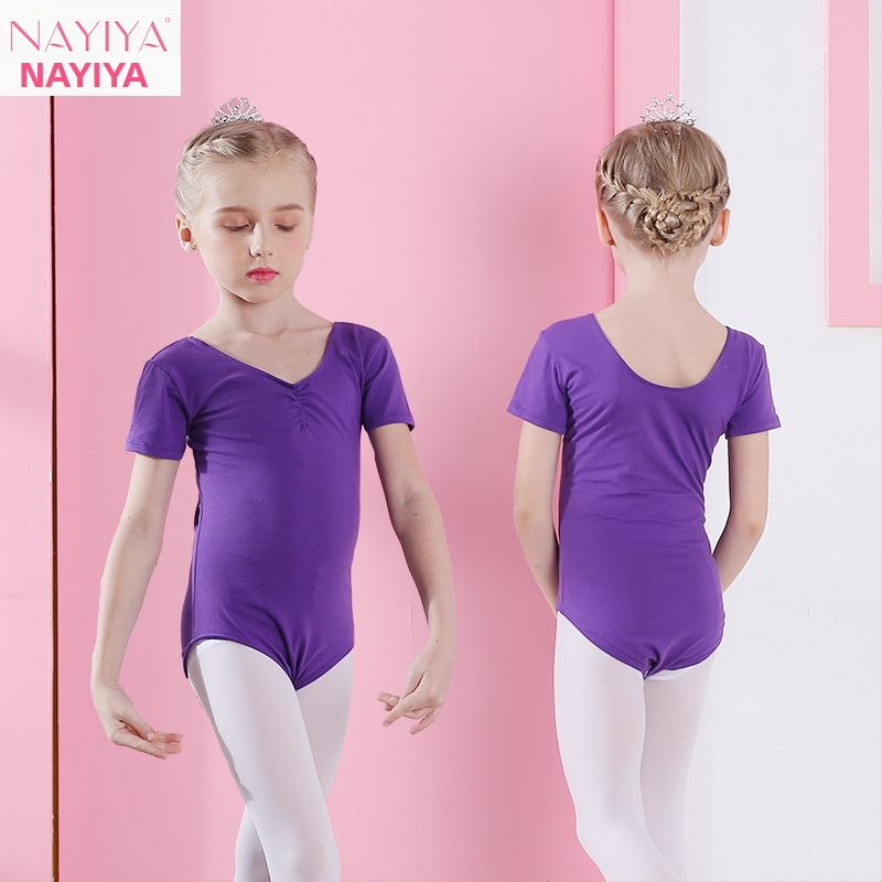 Vaikų šokių vasariniai drabužiai mergaitėms – medvilniniai viengabaliai drabužiai, trumpomis rankovėmis, baleto ir gimnastikos treniruotėms, amžius 3–8 metai