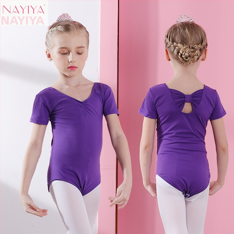 Vaikų šokių vasariniai drabužiai mergaitėms – medvilniniai viengabaliai drabužiai, trumpomis rankovėmis, baleto ir gimnastikos treniruotėms, amžius 3–8 metai