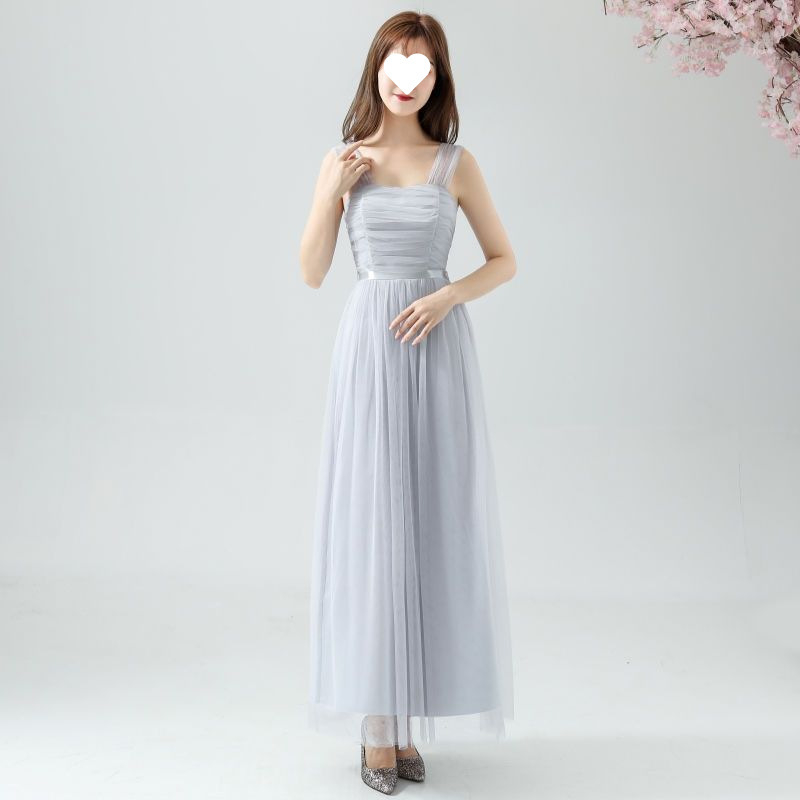 Рокля за шаферки за летни изпълнения - стройна кройка, елегантна, мрежеста полиестрова тъкан, дълга пола, 3/4 ръкав