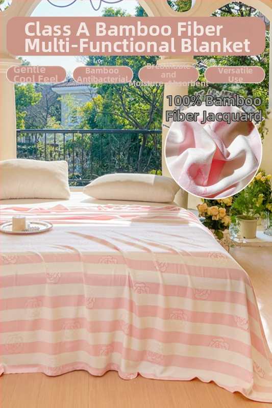 Ljetni pokrivač od bambusovih vlakana, hladenje, s prugastim uzorkom, 50/50 mješavina regenerirane celuloze, 1,1–1,5 kg, reaktivno bojanje