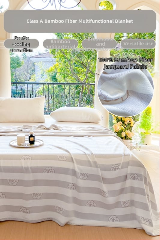 Ljetni pokrivač od bambusovih vlakana, hladenje, s prugastim uzorkom, 50/50 mješavina regenerirane celuloze, 1,1–1,5 kg, reaktivno bojanje