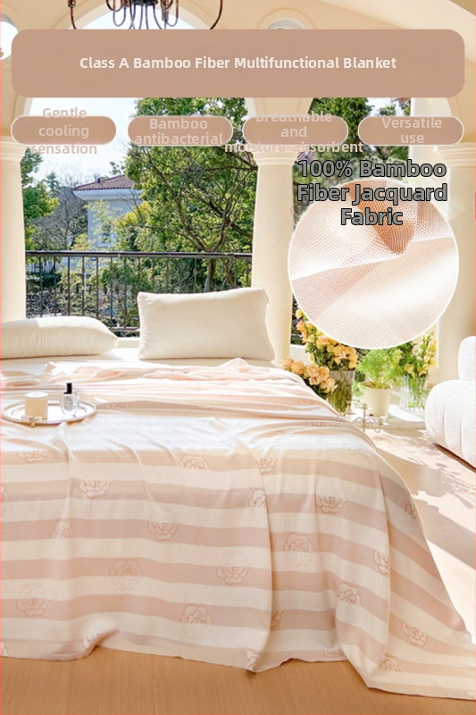 Ljetni pokrivač od bambusovih vlakana, hladenje, s prugastim uzorkom, 50/50 mješavina regenerirane celuloze, 1,1–1,5 kg, reaktivno bojanje