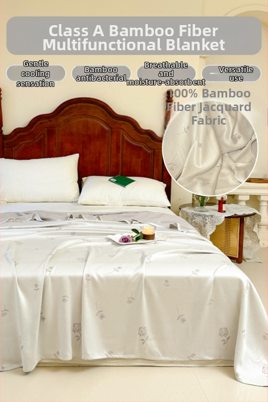 Ljetni pokrivač od bambusovih vlakana, hladenje, s prugastim uzorkom, 50/50 mješavina regenerirane celuloze, 1,1–1,5 kg, reaktivno bojanje