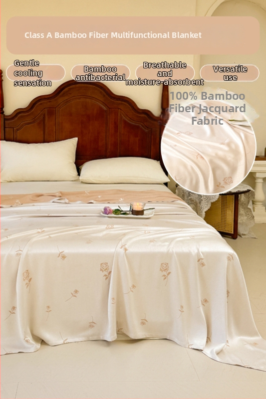 Ljetni pokrivač od bambusovih vlakana, hladenje, s prugastim uzorkom, 50/50 mješavina regenerirane celuloze, 1,1–1,5 kg, reaktivno bojanje