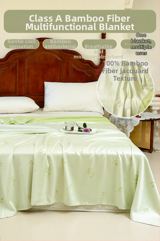 Ljetni pokrivač od bambusovih vlakana, hladenje, s prugastim uzorkom, 50/50 mješavina regenerirane celuloze, 1,1–1,5 kg, reaktivno bojanje