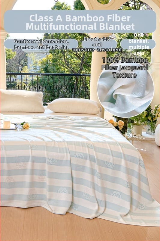 Ljetni pokrivač od bambusovih vlakana, hladenje, s prugastim uzorkom, 50/50 mješavina regenerirane celuloze, 1,1–1,5 kg, reaktivno bojanje