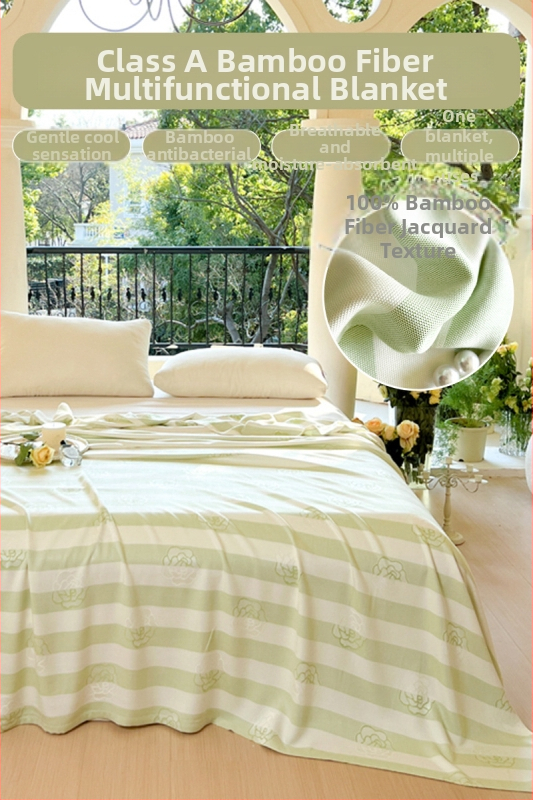 Ljetni pokrivač od bambusovih vlakana, hladenje, s prugastim uzorkom, 50/50 mješavina regenerirane celuloze, 1,1–1,5 kg, reaktivno bojanje