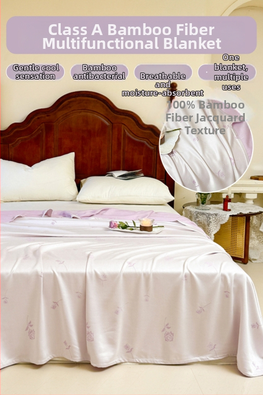 Ljetni pokrivač od bambusovih vlakana, hladenje, s prugastim uzorkom, 50/50 mješavina regenerirane celuloze, 1,1–1,5 kg, reaktivno bojanje