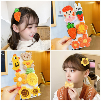 Детски щипки за коса с растителен принт, сладък стил, пролет 2025