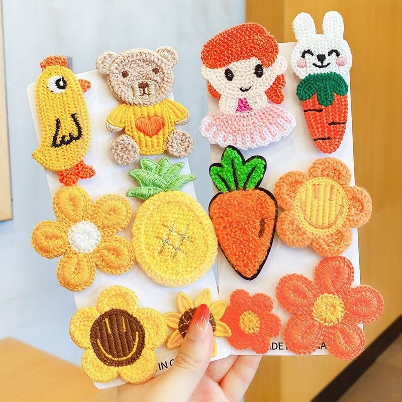 Детски щипки за коса с растителен принт, сладък стил, пролет 2025