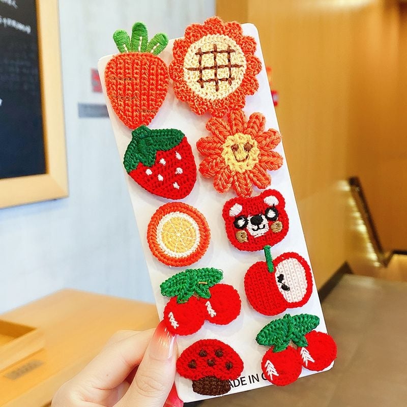 Детски щипки за коса с растителен принт, сладък стил, пролет 2025