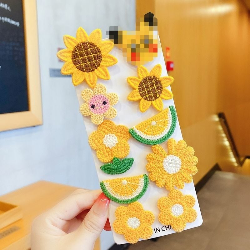 Детски щипки за коса с растителен принт, сладък стил, пролет 2025