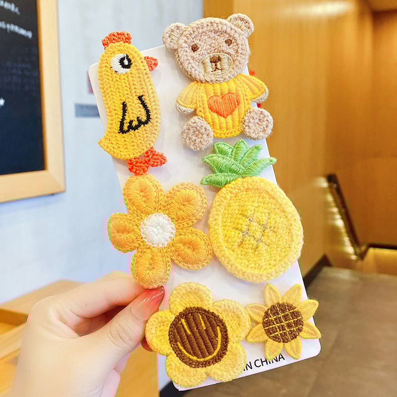 Детски щипки за коса с растителен принт, сладък стил, пролет 2025