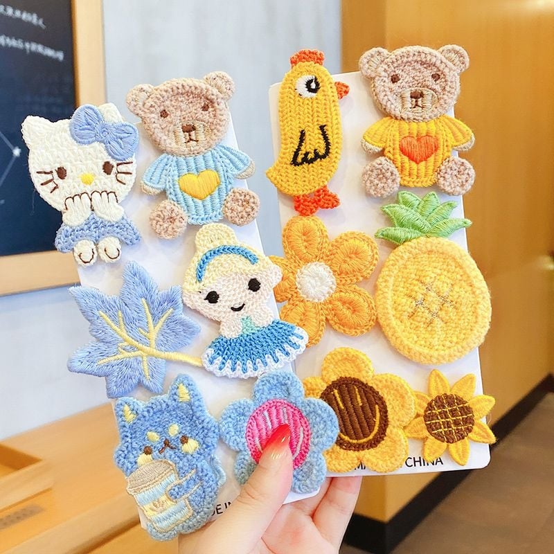 Детски щипки за коса с растителен принт, сладък стил, пролет 2025