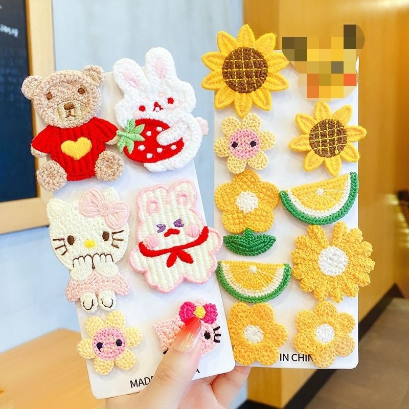 Детски щипки за коса с растителен принт, сладък стил, пролет 2025