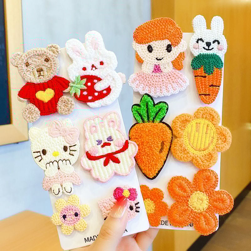 Детски щипки за коса с растителен принт, сладък стил, пролет 2025