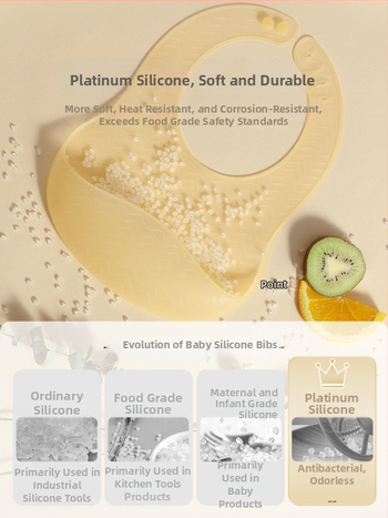 Beta Peptide silikono maitinimo prijuostė vaikams — minkšta, atspari vandeniui, atspari aliejams, maisto kokybės silikonas