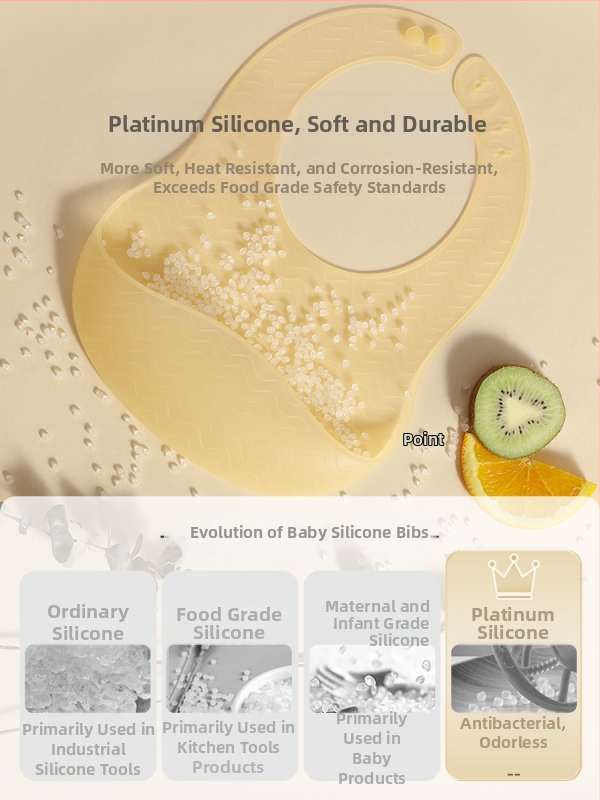 Beta Peptide silikono maitinimo prijuostė vaikams — minkšta, atspari vandeniui, atspari aliejams, maisto kokybės silikonas