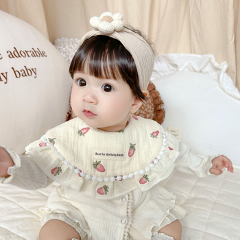 Kūdikių marlių medvilnės skudurėlis su gėlių nėriniu, atsparus vandeniui ir nešvarumams, tinkamas naujagimiams iki 6 metų, ruduo 2024