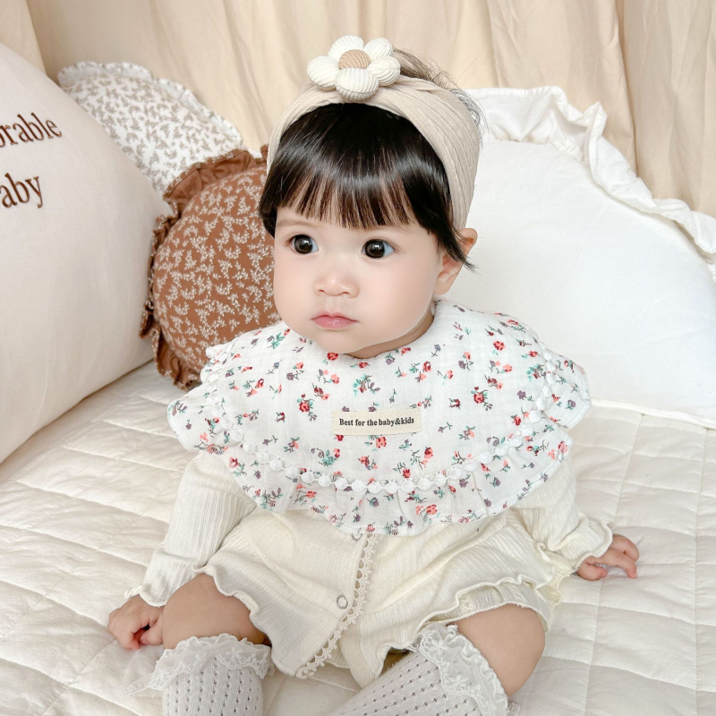 Kūdikių marlių medvilnės skudurėlis su gėlių nėriniu, atsparus vandeniui ir nešvarumams, tinkamas naujagimiams iki 6 metų, ruduo 2024