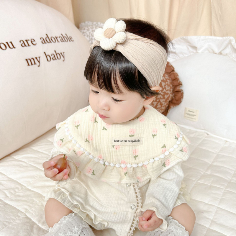 Kūdikių marlių medvilnės skudurėlis su gėlių nėriniu, atsparus vandeniui ir nešvarumams, tinkamas naujagimiams iki 6 metų, ruduo 2024