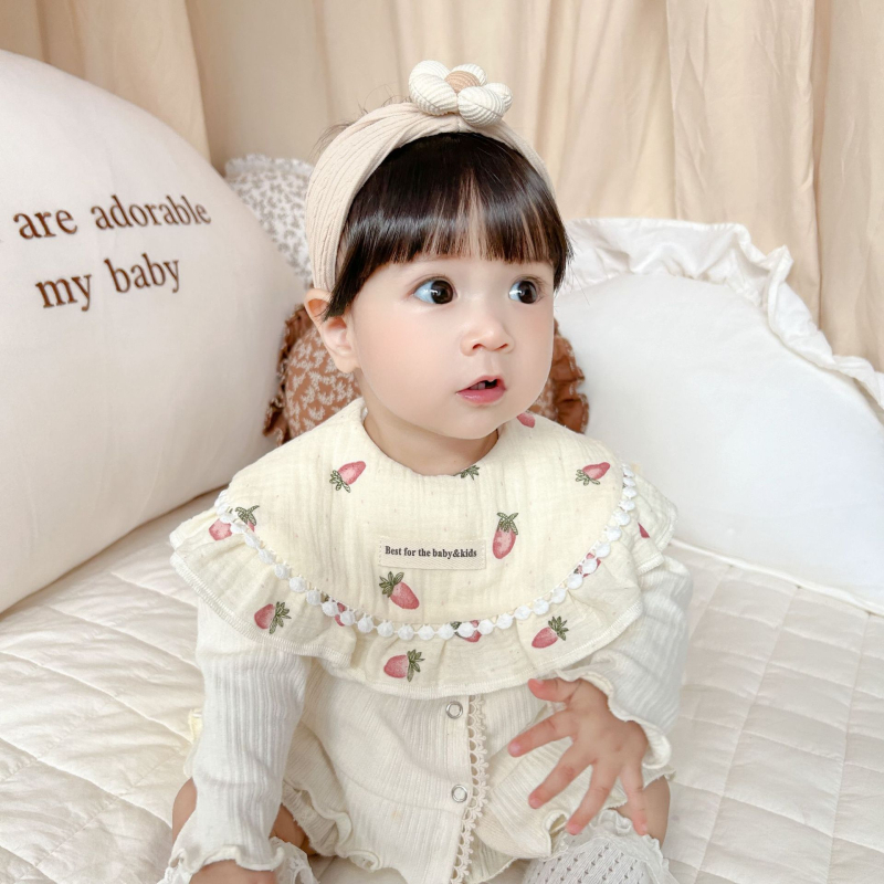 Kūdikių marlių medvilnės skudurėlis su gėlių nėriniu, atsparus vandeniui ir nešvarumams, tinkamas naujagimiams iki 6 metų, ruduo 2024