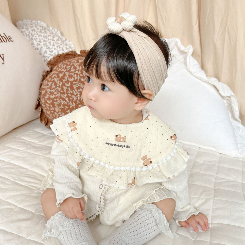 Kūdikių marlių medvilnės skudurėlis su gėlių nėriniu, atsparus vandeniui ir nešvarumams, tinkamas naujagimiams iki 6 metų, ruduo 2024