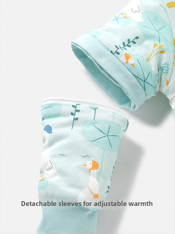 Miego krepšys kūdikiams ir mažiems vaikams, su atskirtomis kojytėmis, nuimamomis rankovėmis, 95% medvilnės audinys, cheminis pluoštas užpildas, karikatūrinis raštas, tinkamas žiemai, pavasariui ir rudeniui