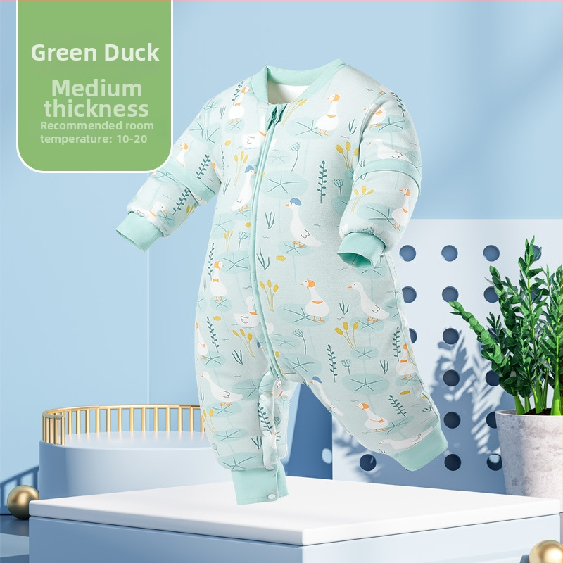 Miego krepšys kūdikiams ir mažiems vaikams, su atskirtomis kojytėmis, nuimamomis rankovėmis, 95% medvilnės audinys, cheminis pluoštas užpildas, karikatūrinis raštas, tinkamas žiemai, pavasariui ir rudeniui