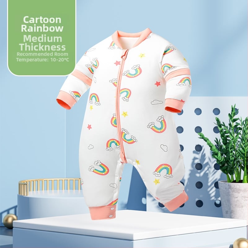 Miego krepšys kūdikiams ir mažiems vaikams, su atskirtomis kojytėmis, nuimamomis rankovėmis, 95% medvilnės audinys, cheminis pluoštas užpildas, karikatūrinis raštas, tinkamas žiemai, pavasariui ir rudeniui