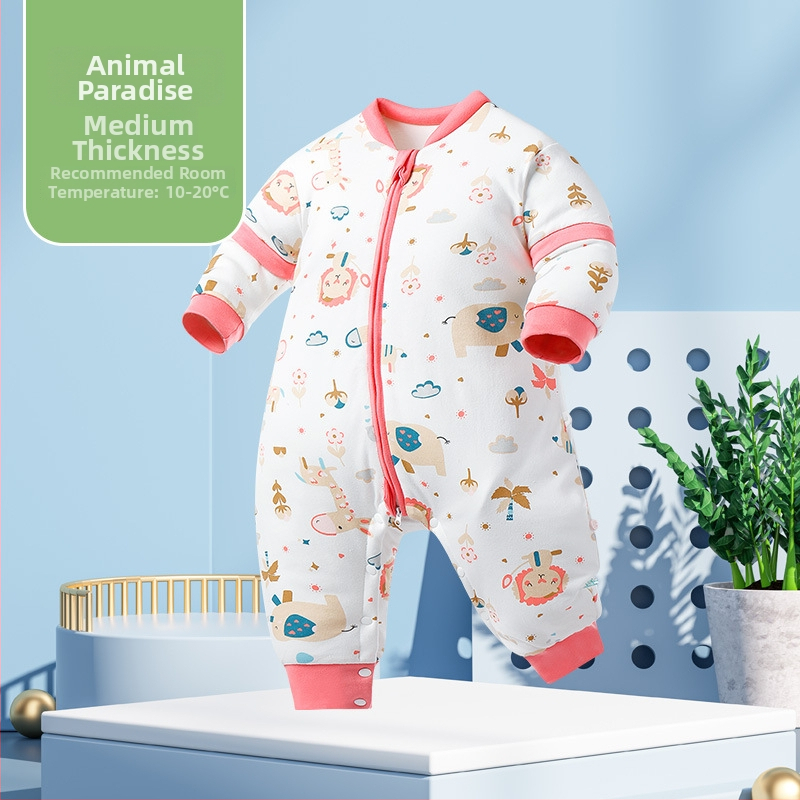 Miego krepšys kūdikiams ir mažiems vaikams, su atskirtomis kojytėmis, nuimamomis rankovėmis, 95% medvilnės audinys, cheminis pluoštas užpildas, karikatūrinis raštas, tinkamas žiemai, pavasariui ir rudeniui