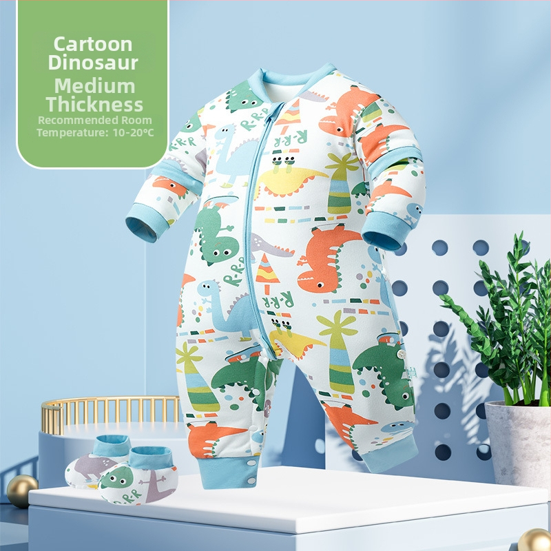 Miego krepšys kūdikiams ir mažiems vaikams, su atskirtomis kojytėmis, nuimamomis rankovėmis, 95% medvilnės audinys, cheminis pluoštas užpildas, karikatūrinis raštas, tinkamas žiemai, pavasariui ir rudeniui