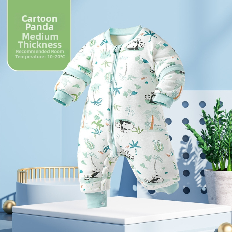 Miego krepšys kūdikiams ir mažiems vaikams, su atskirtomis kojytėmis, nuimamomis rankovėmis, 95% medvilnės audinys, cheminis pluoštas užpildas, karikatūrinis raštas, tinkamas žiemai, pavasariui ir rudeniui