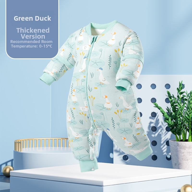 Miego krepšys kūdikiams ir mažiems vaikams, su atskirtomis kojytėmis, nuimamomis rankovėmis, 95% medvilnės audinys, cheminis pluoštas užpildas, karikatūrinis raštas, tinkamas žiemai, pavasariui ir rudeniui