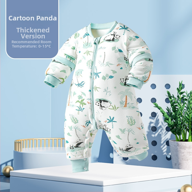 Miego krepšys kūdikiams ir mažiems vaikams, su atskirtomis kojytėmis, nuimamomis rankovėmis, 95% medvilnės audinys, cheminis pluoštas užpildas, karikatūrinis raštas, tinkamas žiemai, pavasariui ir rudeniui