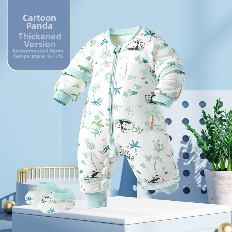 Miego krepšys kūdikiams ir mažiems vaikams, su atskirtomis kojytėmis, nuimamomis rankovėmis, 95% medvilnės audinys, cheminis pluoštas užpildas, karikatūrinis raštas, tinkamas žiemai, pavasariui ir rudeniui