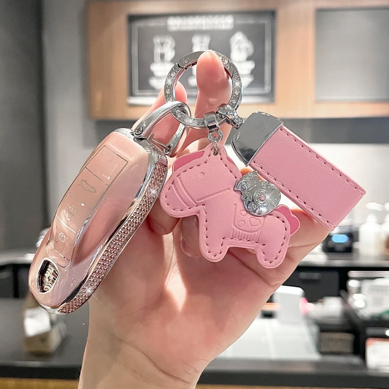 Porsche atslēgu maciņš Panamera, Macan, Cayenne, 718, Boxster, 911 un Taycan – eļļas vaskaina āda, sprādze